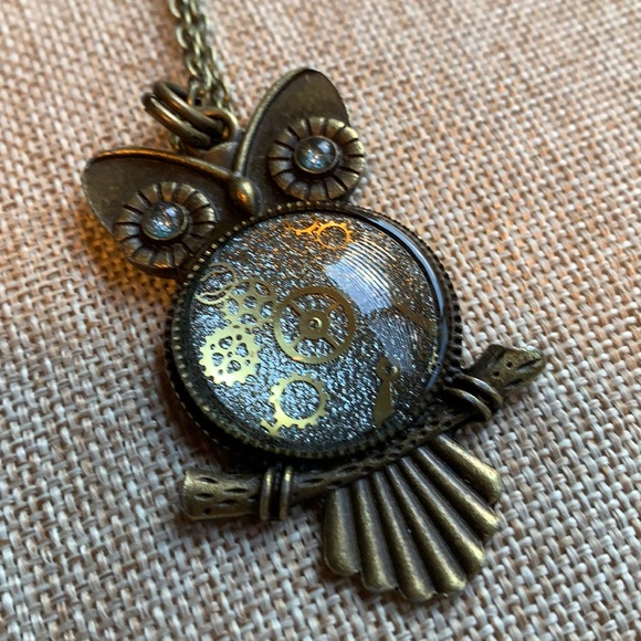 Twinsdesign Jewelry - Owl Vintage Watch Gears Necklace 30” chain